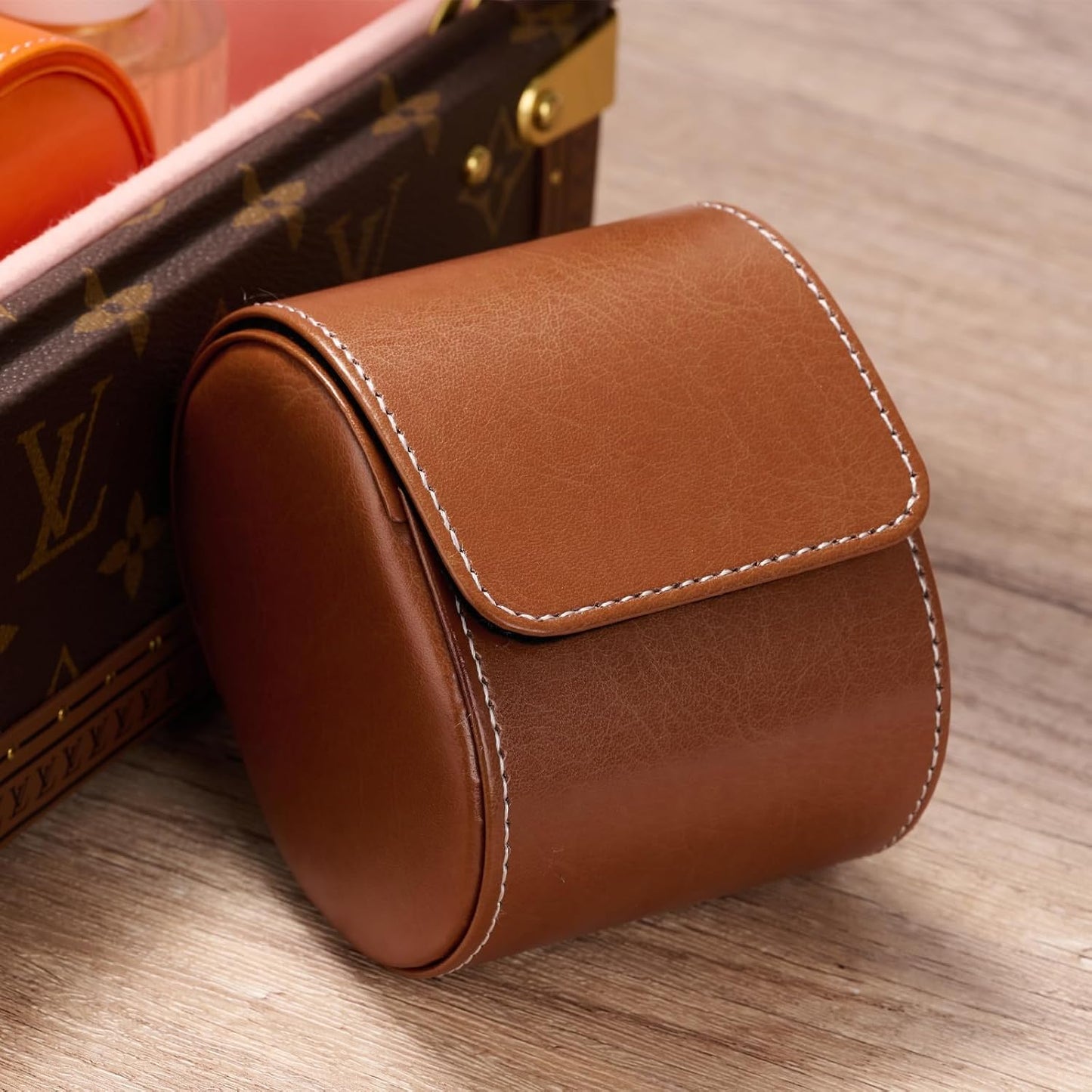Brown Watch Box High-Grade PU Leather Single Watch Gift Bag Portable Watch Storage Box