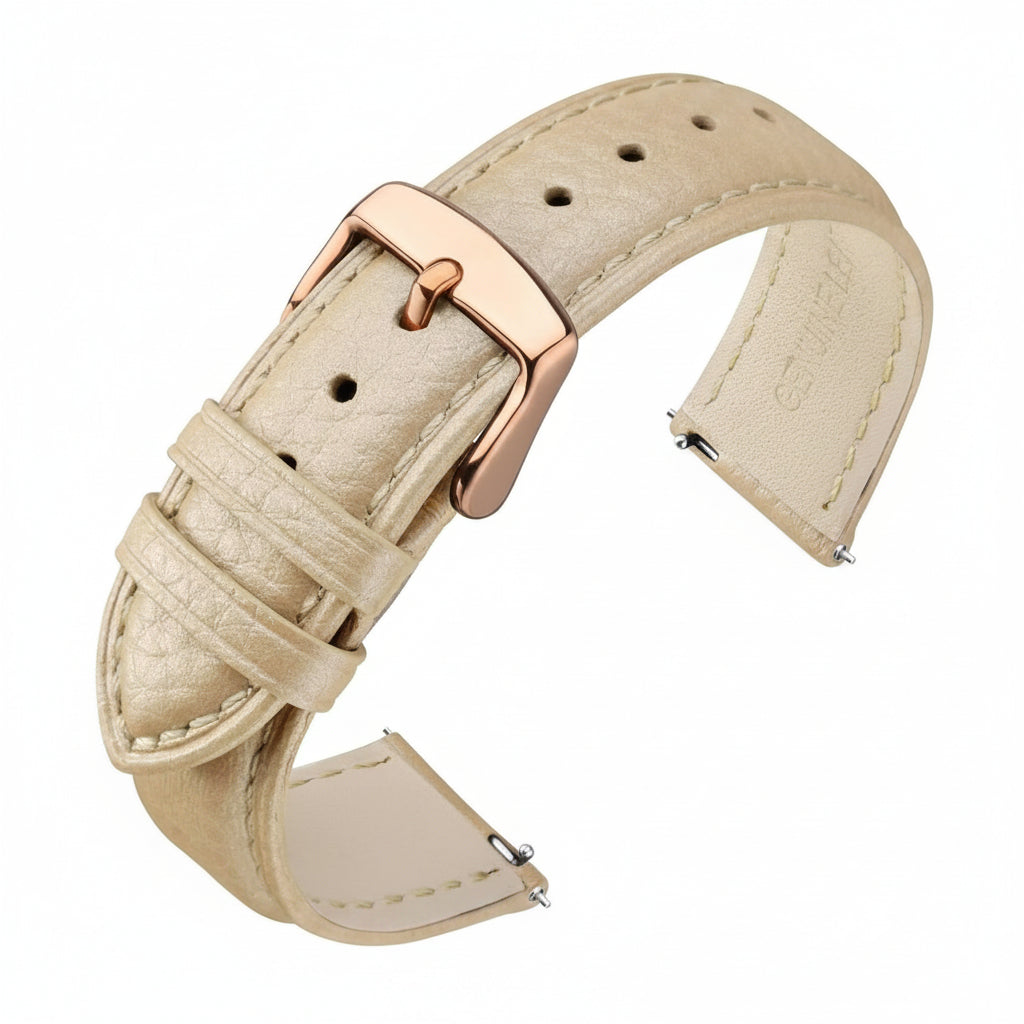 Watch Band 14Mm, Quick Release Textured Padded Leather Straps with Rose Gold Buckle for Men and Women (Gold)
