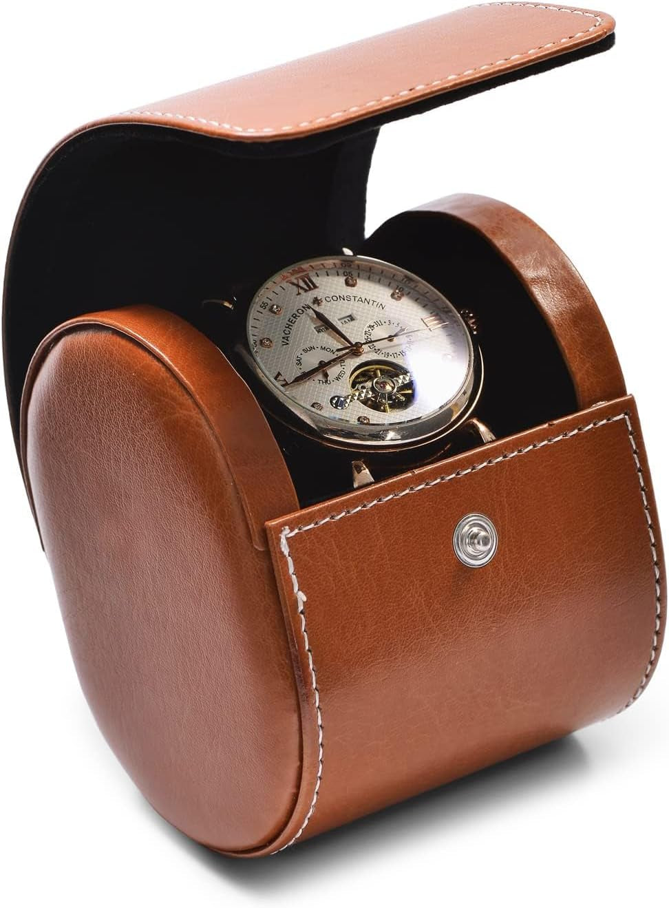 Brown Watch Box High-Grade PU Leather Single Watch Gift Bag Portable Watch Storage Box